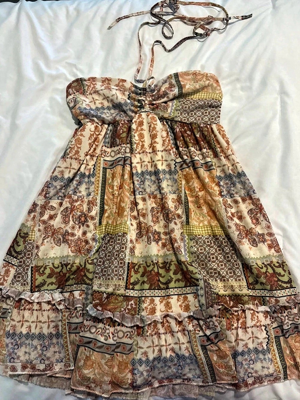 SHEIN Paisley Mini Dress Cream & Orange Small